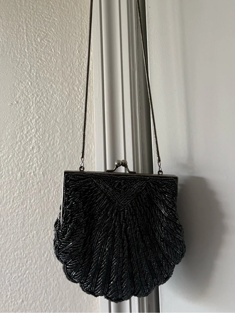 Black Beaded Shell Crossbody Bag